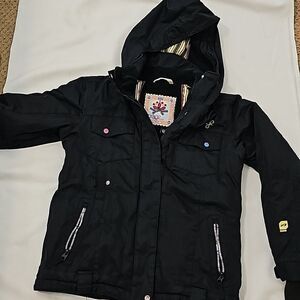 Orage boys Black Hooded Ski Jacket size medium.
